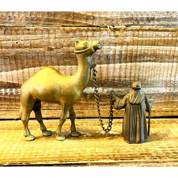 Vintage Mid Century Brass Camel and Shepard Figures - Picture 5 of 11